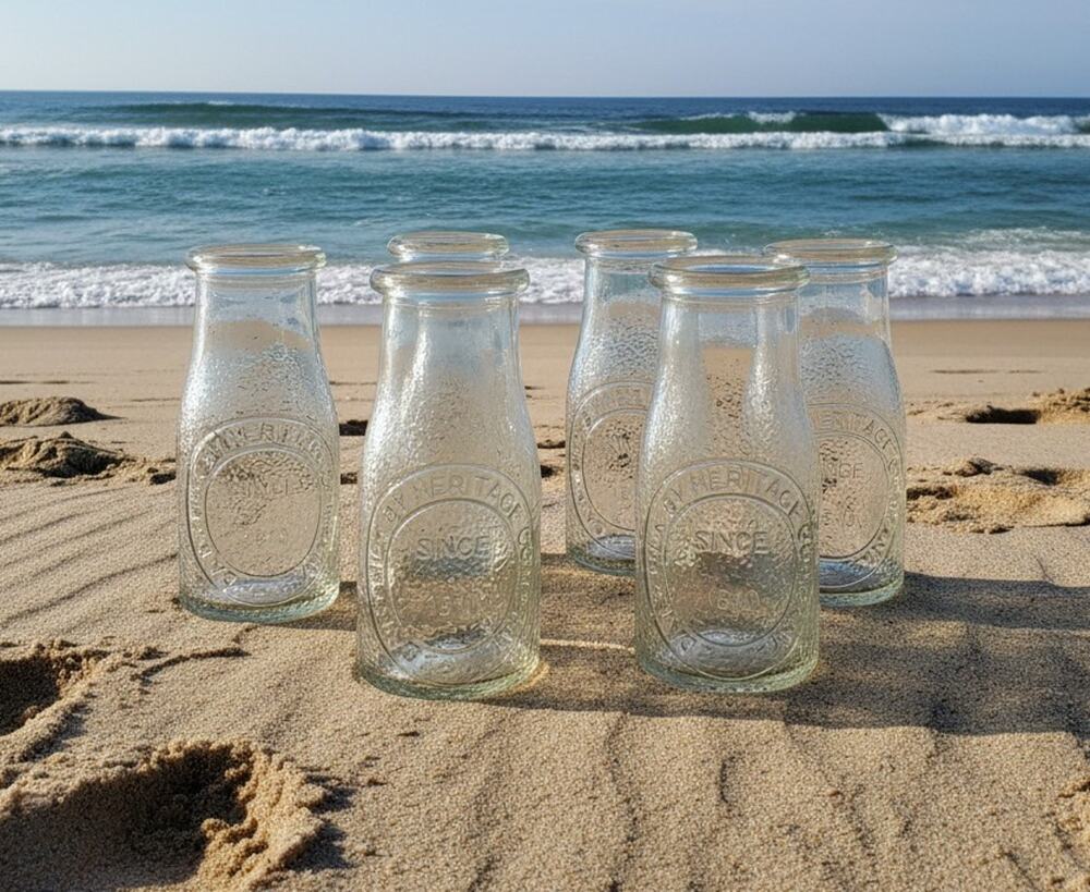 Vintage Heritage Company 1/2 Pint Glass Milk Bottles Set of 6